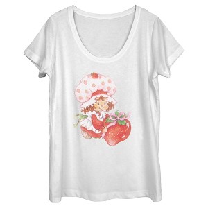 Women's Strawberry Shortcake Watercolor Cute Berry Scoop Neck - 1 of 4