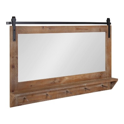 42" x 27" Cates Framed Wall Mirror with Shelf and Hooks Rustic Brown - Kate & Laurel All Things Decor
