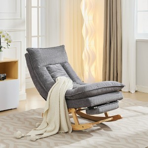 Hyleory Solid Wood Upholstered Rocking Chair with Retractable Hidden Footrest - 1 of 4