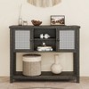 Fredees Rattan Buffet Cabinet, Sideboard with LED Lights & Charging Station, Farmhouse Entryway Table for Living Room, Kitchen, Hallway - 3 of 4