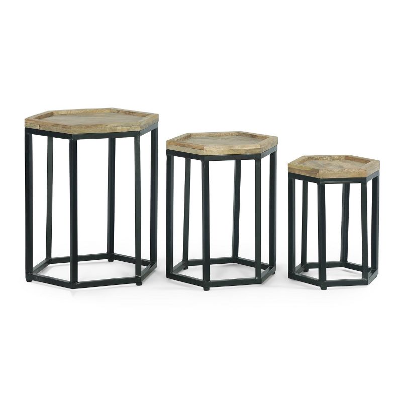 Set of 3 Morella Modern Industrial Handcrafted Mango Wood Nested Side Tables Natural/Black - Christopher Knight Home, 1 of 8