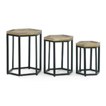 Set of 3 Morella Modern Industrial Handcrafted Mango Wood Nested Side Tables Natural/Black - Christopher Knight Home