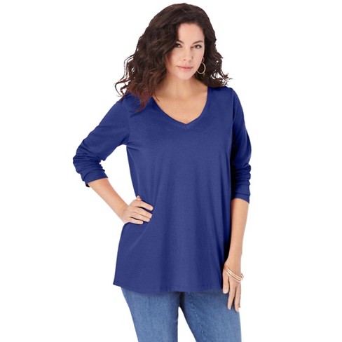 Roaman's Women's Plus Size Long-sleeve V-neck Ultimate Tee - 14/16 ...