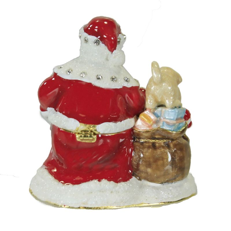 Hinged Trinket Box 2.75 In Santa With Puppies Box Christmas Dogs Presents Santa Figurines, 3 of 4