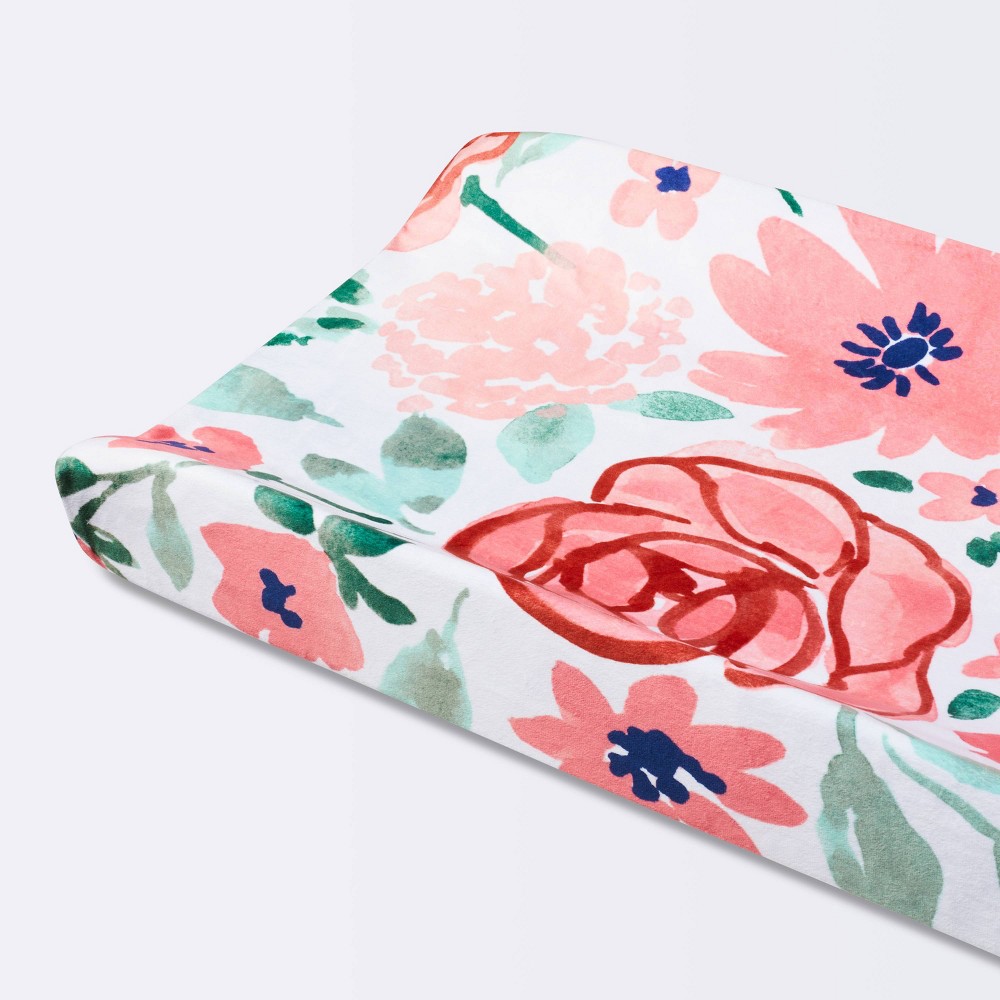 Photos - Changing Table Plush Changing Pad Cover In Bloom - Pink Floral - Cloud Island™