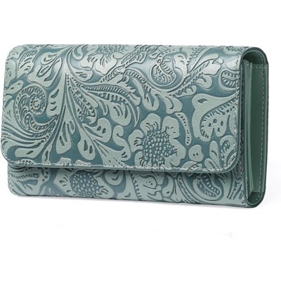 BEAFUP Women’s Wallet-RFID Blocking Long Clutch Ladies Purse - Vegan Leather Embossed Flower Design, 12 Card Slots & Zippered Pockets