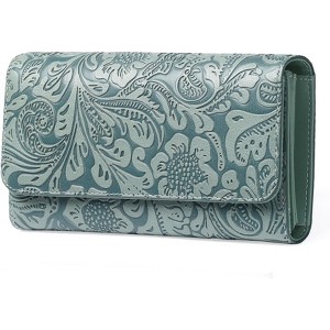 FATMOON Women’s Wallet-RFID Blocking Long Clutch Ladies Purse - Vegan Leather Embossed Flower Design, 12 Card Slots & Zippered Pockets - 1 of 4
