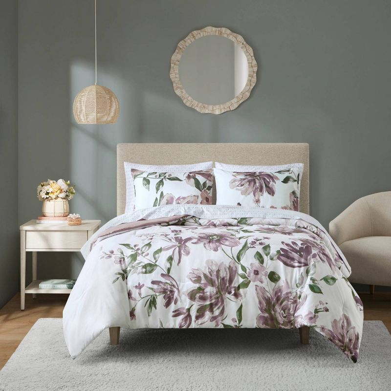 Madison Park Robin Floral Comforter Bedding Set with Bed Sheets Mauve, 3 of 13