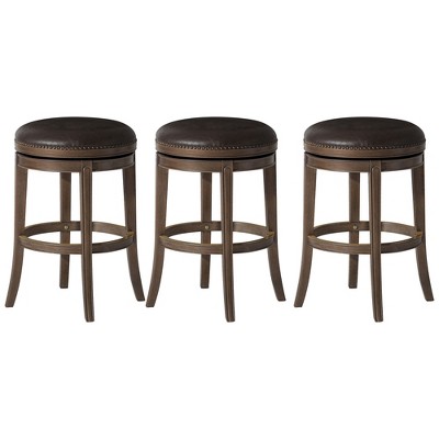Maven Lane Alexander Rotating Backless Kitchen Stool in Vegan Leather Seat, Set of 3