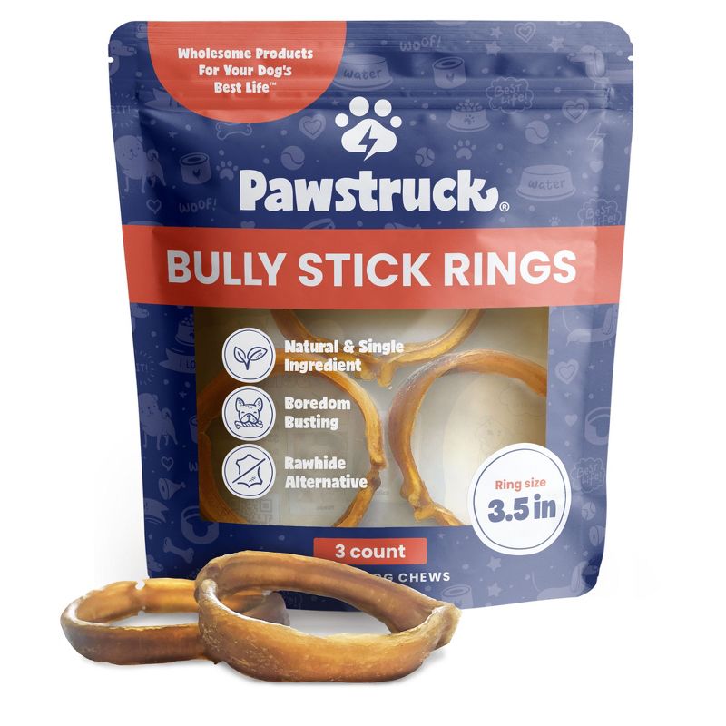 Pawstruck All-Natural Bully Stick Rings for Dogs - Single Ingredient Rawhide Free Dental Chew Treats Made with 100% Real Beef, 1 of 7