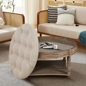 CAVINAS Modern Large Round Ottoman Bench with Bottom Shelf,2-Tier Oversized Storage Ottoman for Living Room - 1 of 4