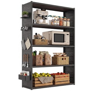 FLEXIMOUNTS 5-Tier Storage Shelves Garage Shelving w/ Pegboard