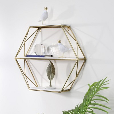 Gold Hexagon 3-Tier Floating Wall Shelf