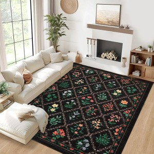Washable Area Rugs Floral Print Floor Cover, Stain-Resistant Farmhouse Accent Carpet - 1 of 4