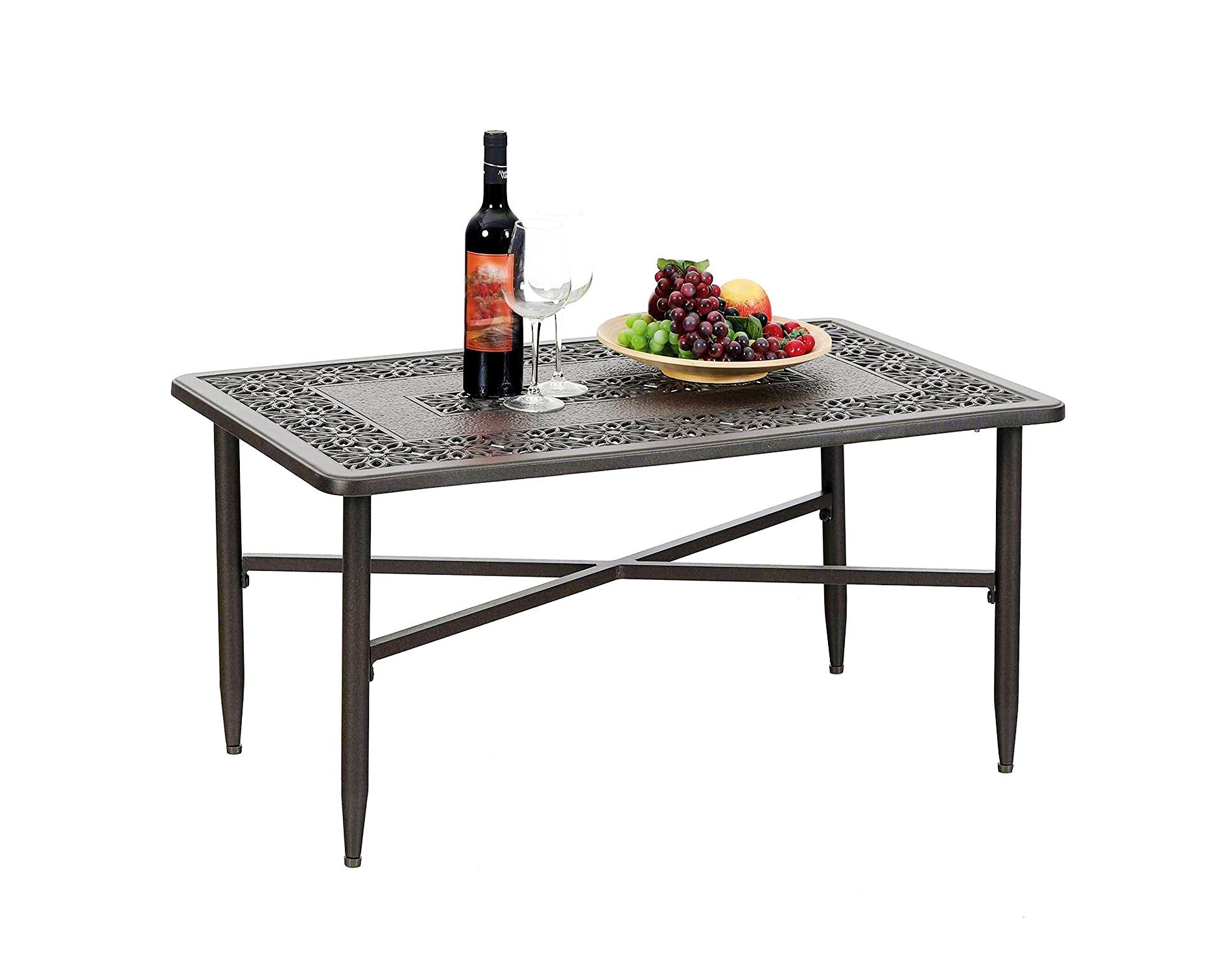 Captiva Designs Patio Cast Aluminum Rectangular All Weather Engraved Cast-Top Dining Table
