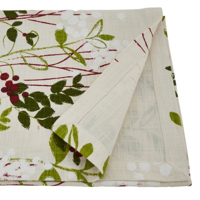 Holiday Botanical Cotton Table Runner with Winter Print