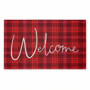 Stupell Industries Red Tartan Greeting Printed Outdoor Door Mat, design by Jean Kelly, 18"x30" - 1 of 4
