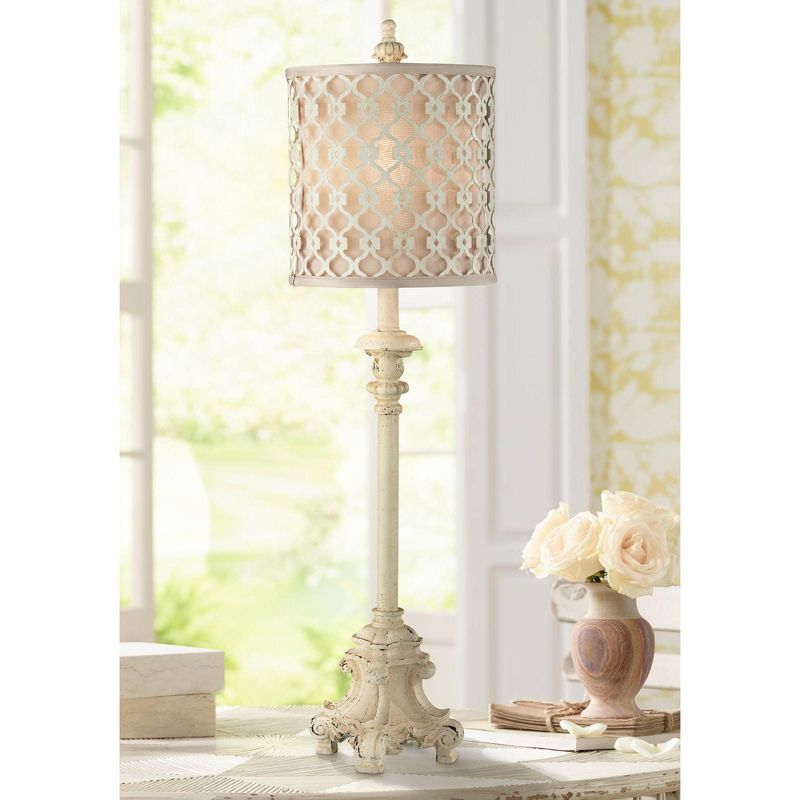 Regency Hill French Candlestick Traditional Buffet Table Lamp 34" Tall Vintage Ivory with USB Charging Port Double Shades for Bedroom Living Room Home, 2 of 10