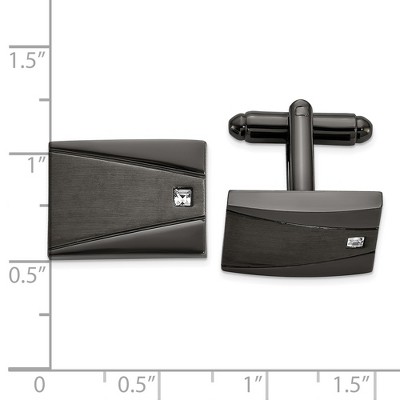 Chisel Stainless Steel Brushed and Polished Gunmetal IP-plated with Cubic Zirconia Rectangle Cuff Links