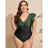 Garvee Women's Plus Size Tummy Control Swimsuit One Piece Slimming Bathing Suit Halter Push Up V Neck Swimwear - 3 of 4