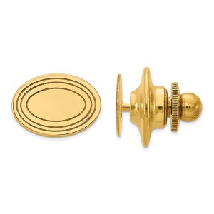 Black Bow Jewelry 14K Yellow Gold Small Grooved Oval Lapel or Tie Pin, 12 x 8mm - 1 of 3
