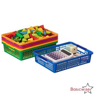 Basicwise 6-pc Assorted Colors Plastic Storage Basket Stackable Organizers for Paper Books Craft Supplies Pantry Items - 1 of 4
