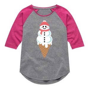 Girls' - Instant Message - Snowman Ice Cream Shirt Tail Raglan Graphic T-shirt - 1 of 3