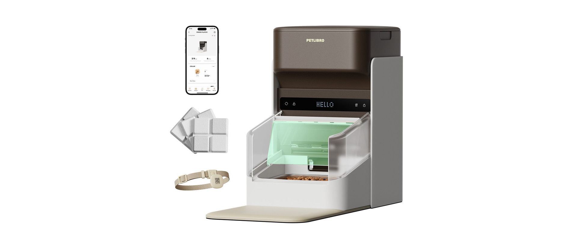 PETLIBRO One RFID Smart 3L Pet Feeder, Personalized Feeding Control,White/Coffee