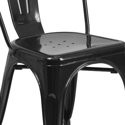 Black Metal Slatted Back Dining Chair with Square Seat