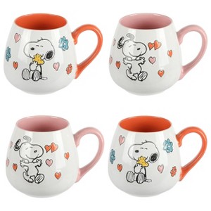 Peanuts Mothers Baby 4 Piece 20 Ounce Stoneware Belly Mug Set in Orange and Pink - 1 of 4