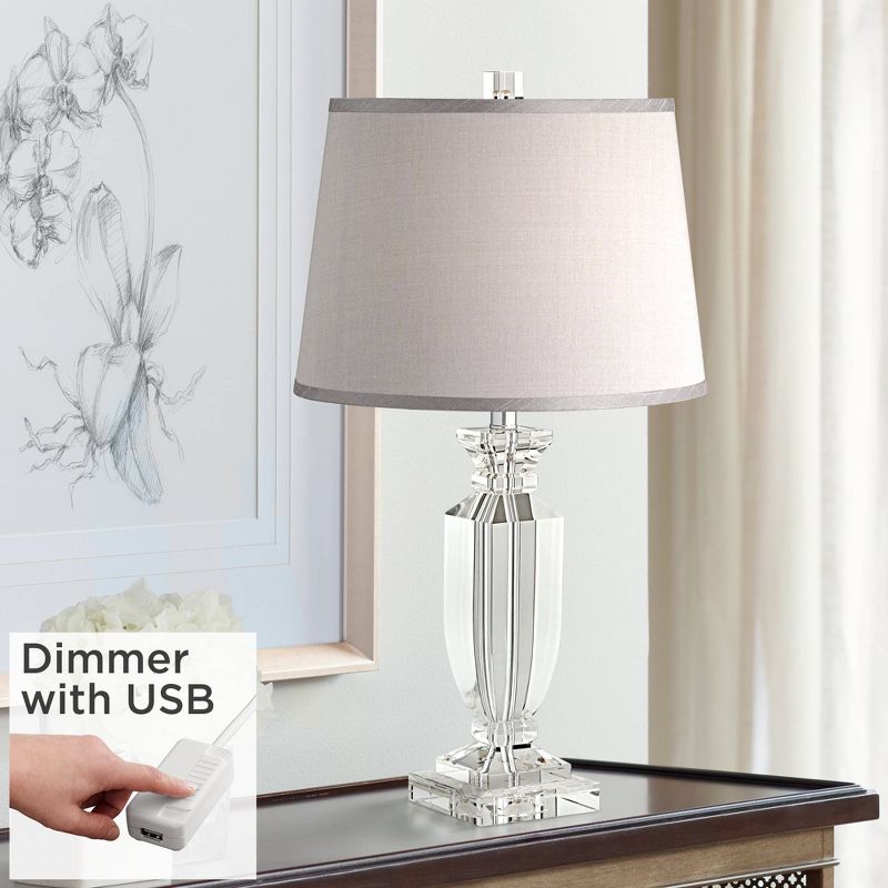 Vienna Full Spectrum Sherry 25" High Modern Table Lamp USB Dimmer Crystal Single Gray Shade Living Room Charging Bedroom Bedside Nightstand House, 2 of 10