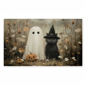 Stupell Industries Ghost & Black Kitten Printed Outdoor Door Mat, design by Arlington Prints, 18"x30" - 1 of 4