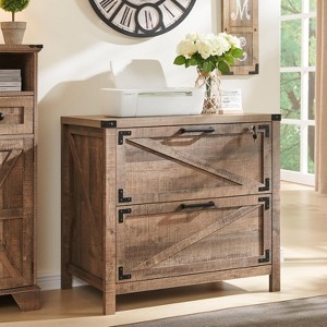 SinCiDo Farmhouse File Cabinet 2 Drawer w/Lock, Home Office Lateral Filing Cabinet Compatible Legal Letter A4 F4 Size Documents - 1 of 4