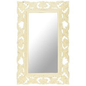 vidaXL Hand Carved Mirror White 31.5"x19.7" Solid Mango Wood - 1 of 4