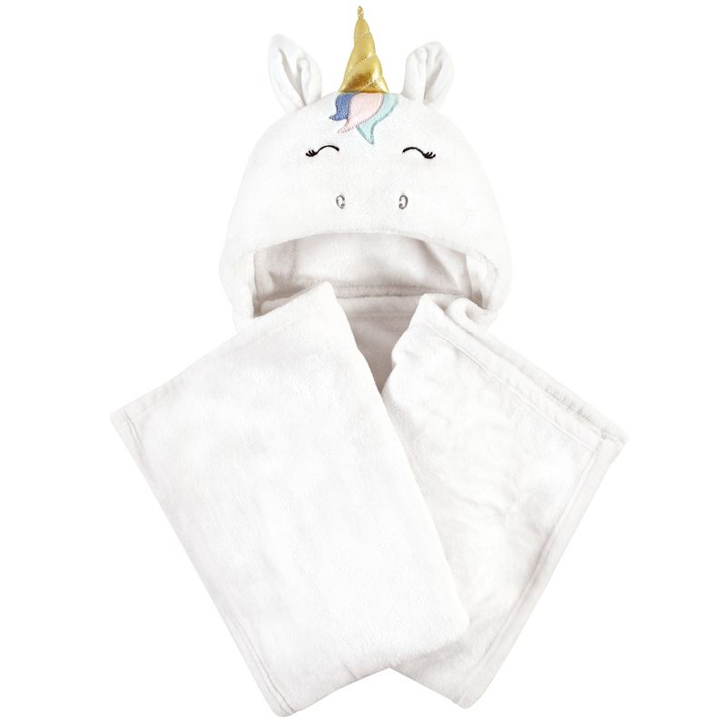Hudson Baby Infant Girl and Toddler Hooded Animal Face Plush Blanket, Multicolor Unicorn, One Size, 1 of 4