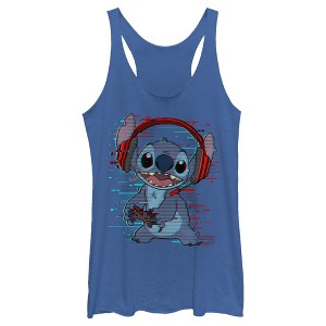 Women's Lilo & Stitch Red and Blue Gamer Racerback Tank Top - 1 of 4