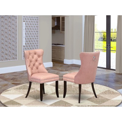 East West Furniture DAP2F23 Dallas Parson Kitchen Chairs - Button Tufted Nailhead Trim Beige Red faux Leather  Dining Chairs, Set of 2, linen white