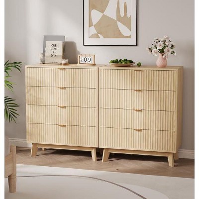 2PCS 4 Drawer Dressers, Modern Fluted Closet Dressers Chest of Drawers, Wood Storage Dresser Chest of Drawers Organizer for Bedroom Living Room
