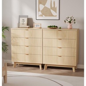 2PCS 4 Drawer Dressers, Modern Fluted Closet Dressers Chest of Drawers, Wood Storage Dresser Chest of Drawers Organizer for Bedroom Living Room - 1 of 4