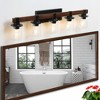 35" Rustic 5-Light Vanity Light, Industrial Bathroom Wall Sconce with Glass Shades and Wood Accent, Modern Farmhouse Lighting Fixture (No Bulbs) - 3 of 4