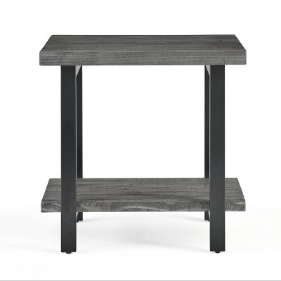 Slate Gray Metal and Reclaimed Wood 2-Tier End Table