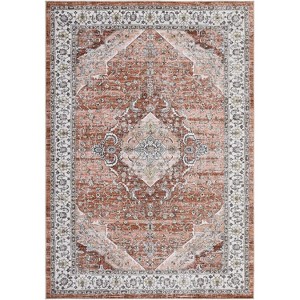 Washable Vintage Oriental Area Rug, Low Pile Non-Slip Soft Neutral Floor Carpet for Living Room Bedroom Office Nursery - 1 of 4