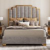 AMERLIFE Upholstered Bed, Modern Velvet Bed Frame with 61.4" Tall Gold Trim Headboard - 3 of 4