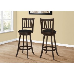 44" Leather-Look & Wood Swivel Padded Round Seat Curved Slat-Back Bar Stool (Set of 2) with Footrest and Transitional Design - 1 of 4