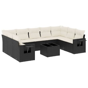 vidaXL 10 Piece Patio Sofa Set with Cushions Black and Cream Poly Rattan - Without Table - 1 of 4