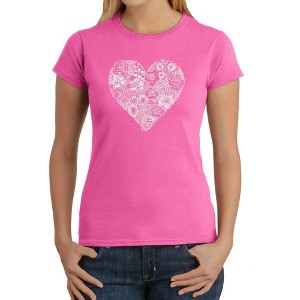 LA Pop Art Women's Word Art T-Shirt - Heart Flowers - 1 of 4
