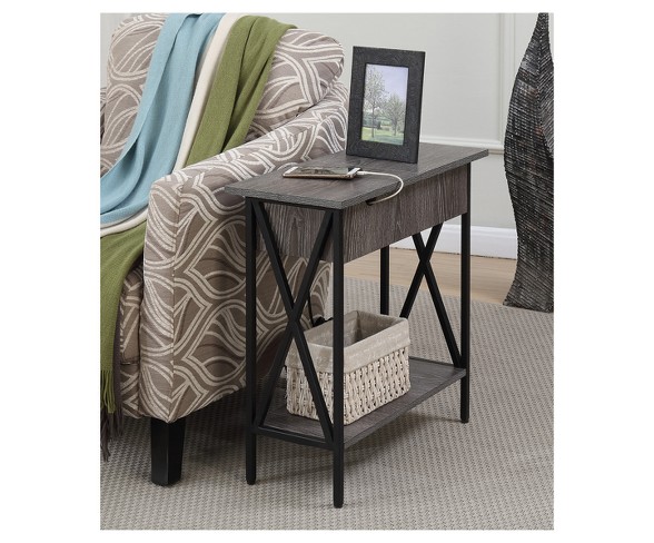 Tucson Electric Flip Top End Table - Weathered Gray - Johar Furniture