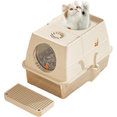 Stainless Steel Cat Litter Box – Large High-Sided Metal Litter Pan with Lid, Scoop & Sand Filter Pedal