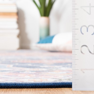 Blue and Rust Round Synthetic Washable Area Rug