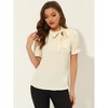 INSPIRE CHIC Women's Bow Tie Neck Solid Color Elastic Cuffs Elegant Office Short Sleeve Blouse - 2 of 4